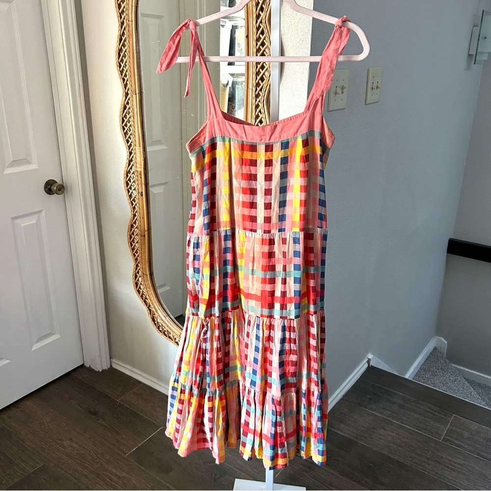 Carolina K / Iris Hi Plaid Midi Dress Pink Rainbow Checked Gingham Striped Grid